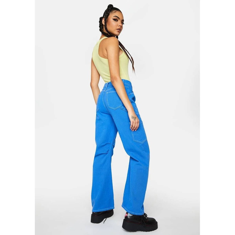 Lioness Cotton Denim High Rise Wide Leg Miami Vice Pants Blue Women's Size S - Picture 4 of 15